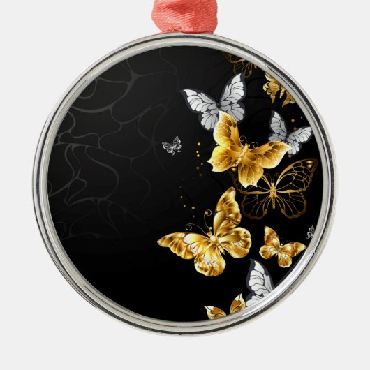 Goud en witte vlinders metalen ornament (Voorkant)