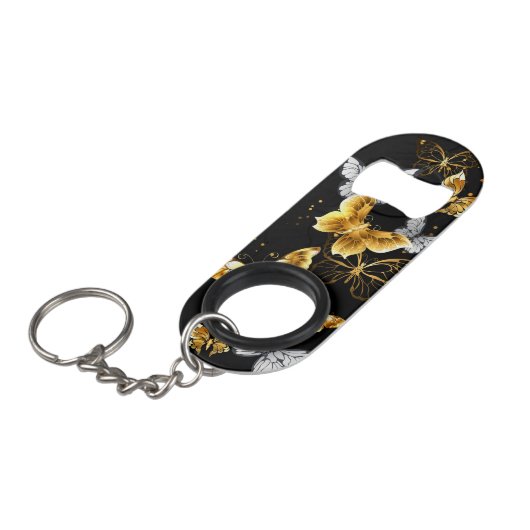 Goud en witte vlinders mini flessenopener (Voorkant Gekanteld)