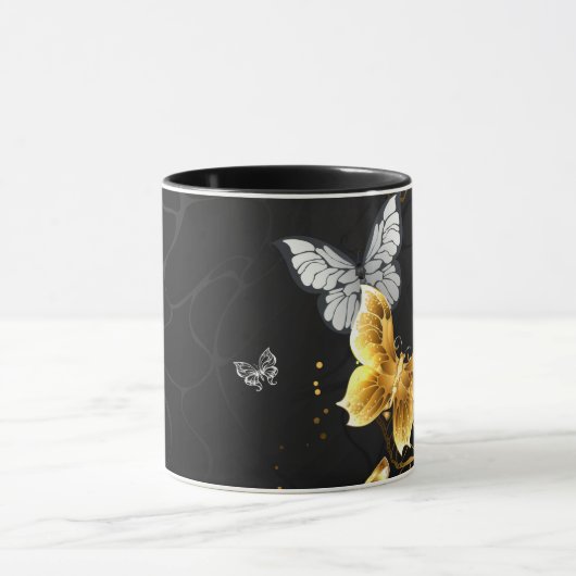 Goud en witte vlinders mok (Midden)