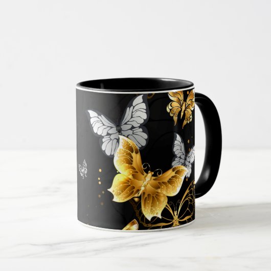 Goud en witte vlinders mok (Voorkant rechts)