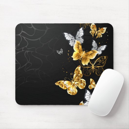 Goud en witte vlinders muismat (Met muis)