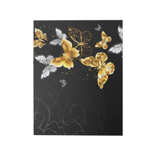 Goud en witte vlinders notitieblok (Linkerzijde)