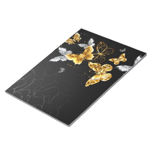 Goud en witte vlinders notitieblok (Schuin)