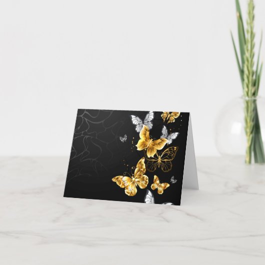 Goud en witte vlinders notitiekaartje (Voorkant)