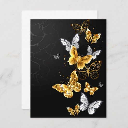 Goud en witte vlinders notitiekaartje (Voorkant / Achterkant)