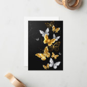 Goud en witte vlinders notitiekaartje (Voorkant / Achterkant in situ)