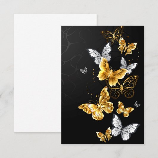 Goud en witte vlinders notitiekaartje (Voorkant / Achterkant)
