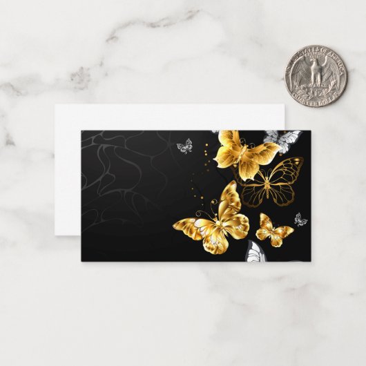 Goud en witte vlinders notitiekaartje (Voorkant / Achterkant in situ)