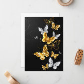 Goud en witte vlinders notitiekaartje (Voorkant / Achterkant in situ)