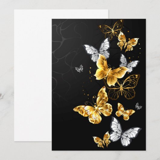 Goud en witte vlinders notitiekaartje (Voorkant / Achterkant)