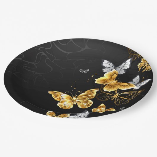 Goud en witte vlinders papieren bordje (Gekanteld)