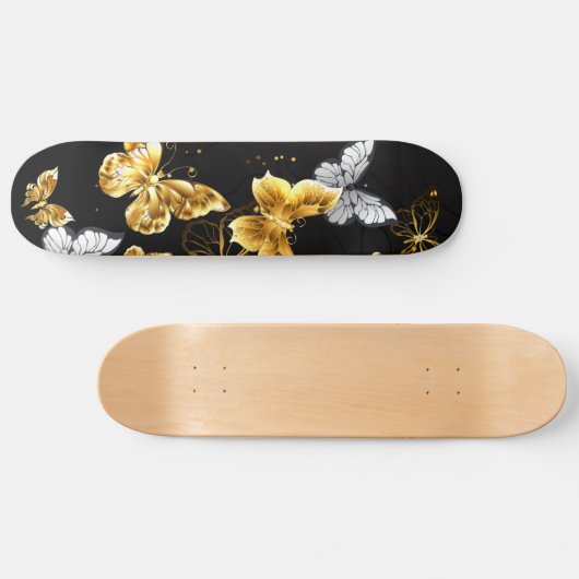 Goud en witte vlinders persoonlijk skateboard (Horizontaal)