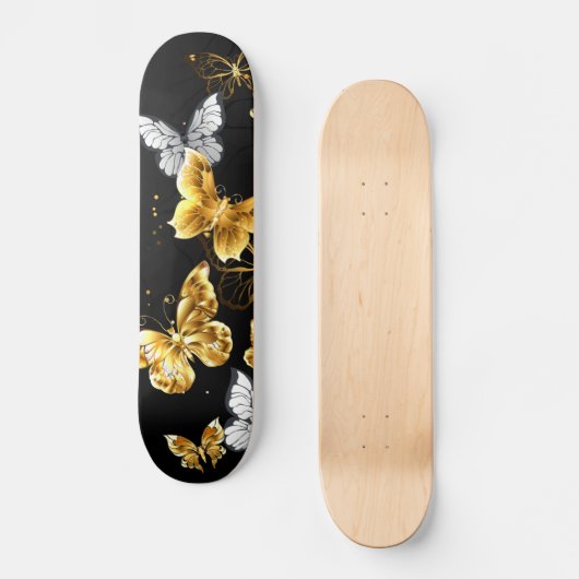 Goud en witte vlinders persoonlijk skateboard (Voorkant)