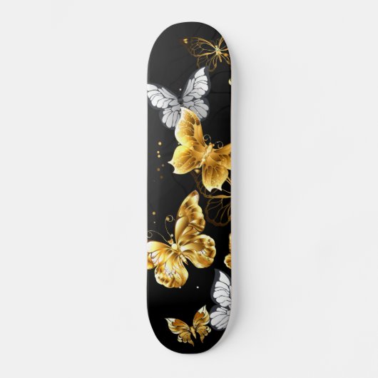 Goud en witte vlinders persoonlijk skateboard (Voorkant)