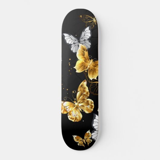 Goud en witte vlinders persoonlijk skateboard (Voorkant)