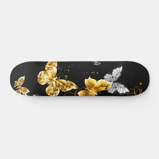 Goud en witte vlinders persoonlijk skateboard (Horizontaal)