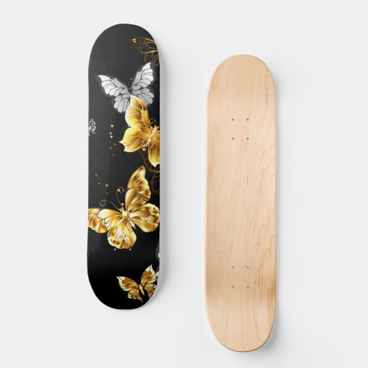 Goud en witte vlinders persoonlijk skateboard (Voorkant)