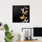 Goud en witte vlinders poster (Thuiskantoor)
