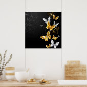 Goud en witte vlinders poster (Keuken)