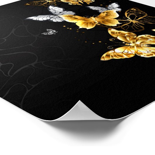 Goud en witte vlinders poster (Hoek)