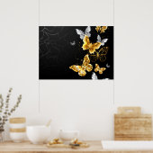 Goud en witte vlinders poster (Keuken)