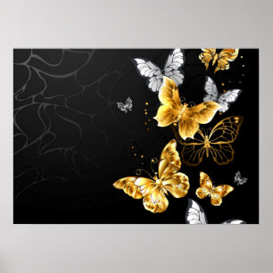 Goud en witte vlinders poster