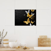 Goud en witte vlinders poster (Keuken)