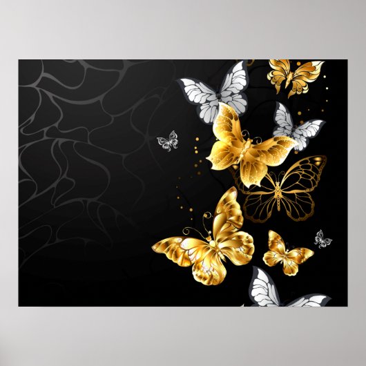 Goud en witte vlinders poster (Voorkant)