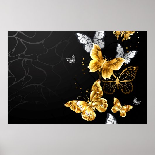 Goud en witte vlinders poster (Voorkant)