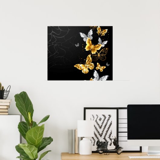 Goud en witte vlinders poster (Thuiskantoor)