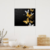 Goud en witte vlinders poster (Keuken)