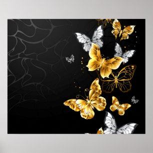 Goud en witte vlinders poster