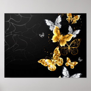 Goud en witte vlinders poster