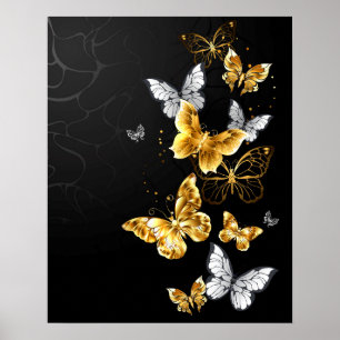 Goud en witte vlinders poster
