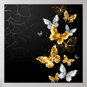 Goud en witte vlinders poster