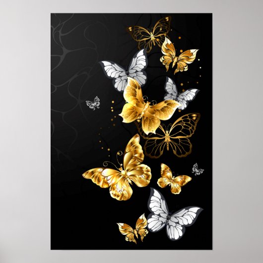 Goud en witte vlinders poster (Voorkant)
