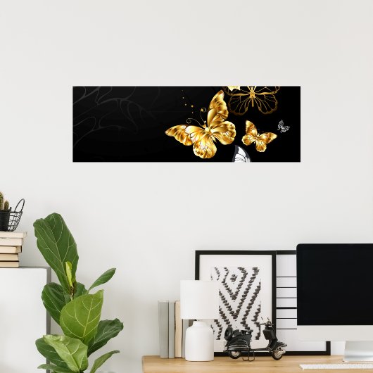 Goud en witte vlinders poster (Thuiskantoor)