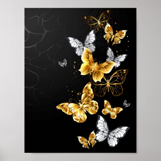 Goud en witte vlinders poster (Voorkant)
