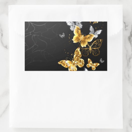 Goud en witte vlinders rechthoekige sticker (Tas)