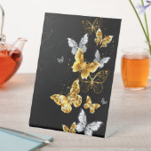 Goud en witte vlinders reclamebord met voetstuk (Insitu)