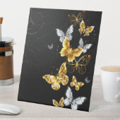 Goud en witte vlinders reclamebord met voetstuk (Insitu)