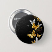 Goud en witte vlinders ronde button 5,7 cm (Voorkant /achterkant)