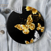 Goud en witte vlinders ronde button 6,0 cm (In situ)