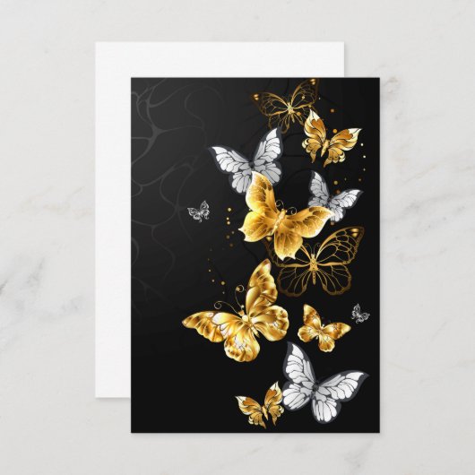 Goud en witte vlinders RSVP kaartje (Voorkant / Achterkant)