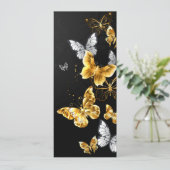 Goud en witte vlinders save the date (Staand voorkant)