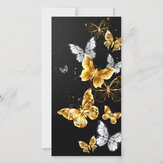 Goud en witte vlinders save the date (Voorkant)