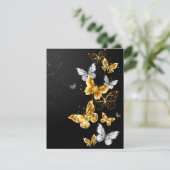 Goud en witte vlinders save the date (Staand voorkant)