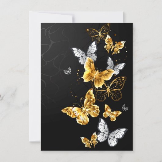 Goud en witte vlinders save the date (Voorkant)