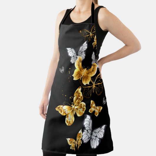 Goud en witte vlinders schort (Insitu)