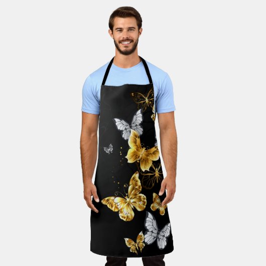 Goud en witte vlinders schort (Gedragen)